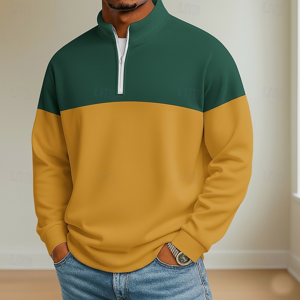 Per uomo Blocco di colori Polo Manica Lunga Colletto Mao Athleisure Vacanza Athleisure Casual Quotidiano Stampa 3D Primavera Autunno Blu Nero Giallo del 2026 a $22.99 –P5