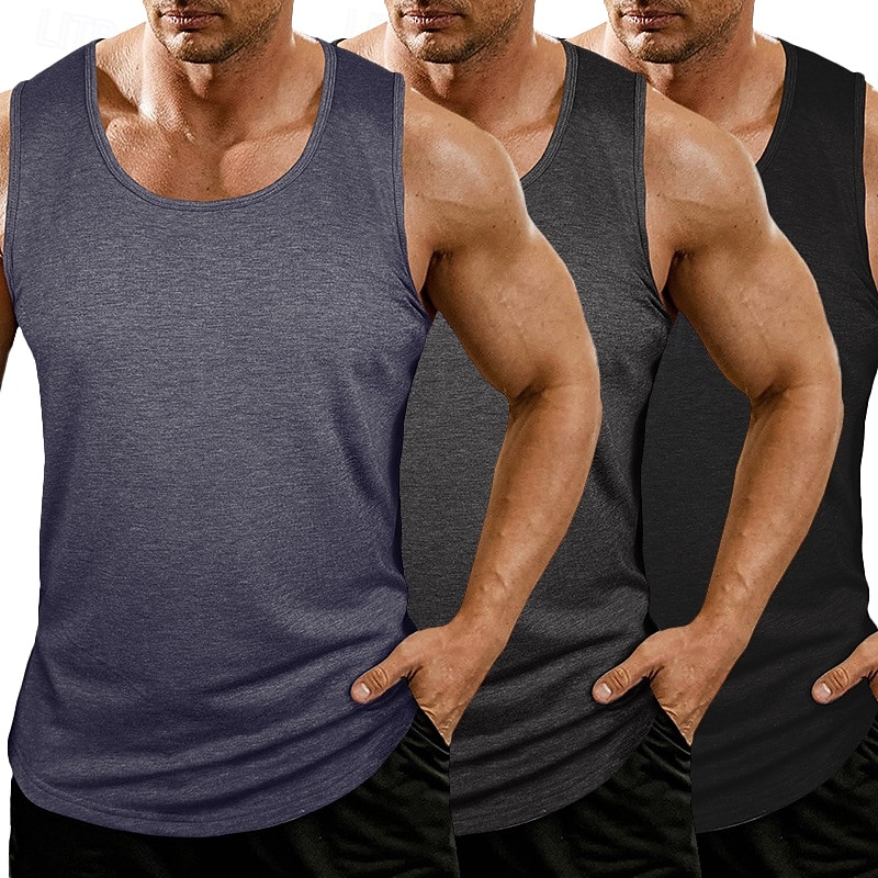 Herr Linne Väst Undertröjor Ärmlös tröja Ärmlös Rundhals Rund halsringning Sommar Alla årstider Slät Mode Grundläggande Klassisk 3 st Slät Ledigt Gym Gata K Topp t-shirt för män 2026 - $39.99 –P4