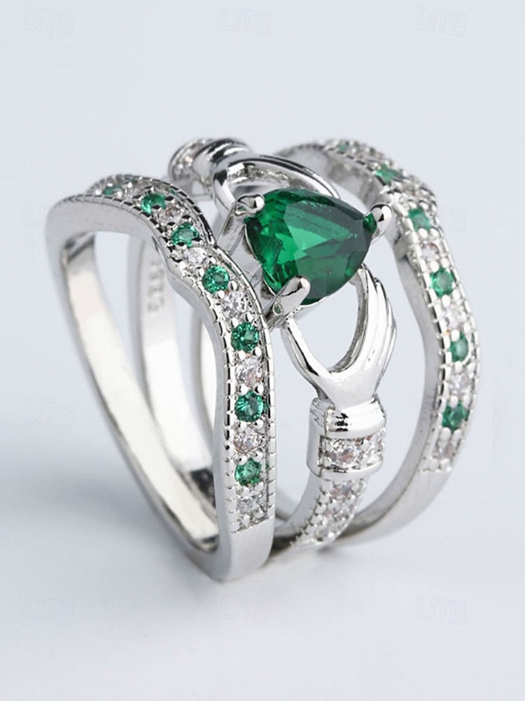 Damesringenset met 3-in-1 hartvormige amethist, gemaakt van legering, verkrijgbaar in meerdere kleuren, elegant ontwerp voor bruiloften, Valentijnsdag en feestjes. 2026 - $11.99 –P9