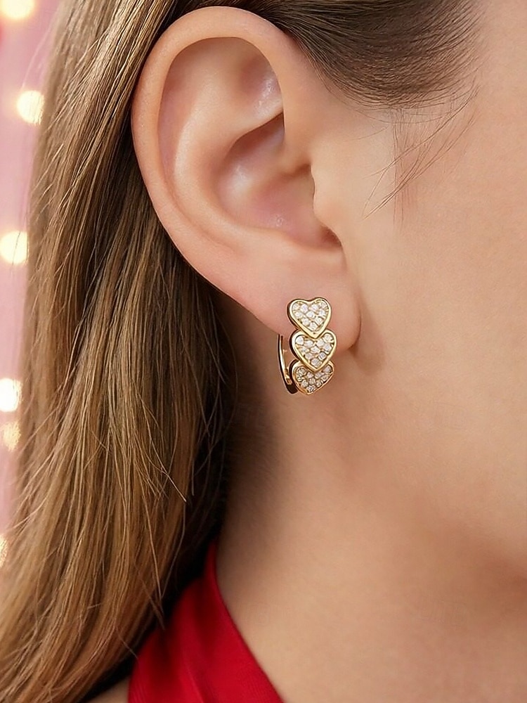 Dámské křišťálové náušnice ve tvaru srdce, pozlacená slitina, více barev, ideální na Valentýna, svatby i každodenní nošení 2026 - $11.99 –P2