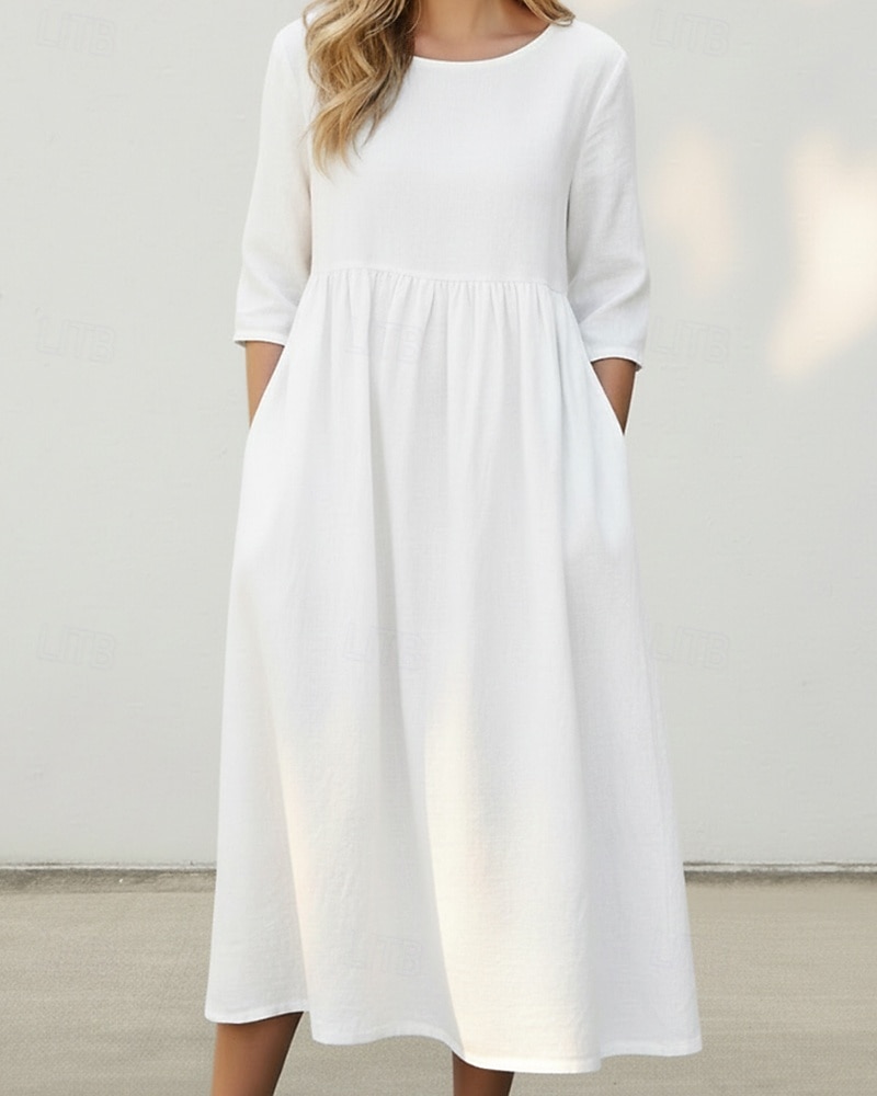 Women's Midi Dress Faux Cotton Linen Cotton Linen Dresses Shift Dress  Fashion Modern Daily Vacation Holiday