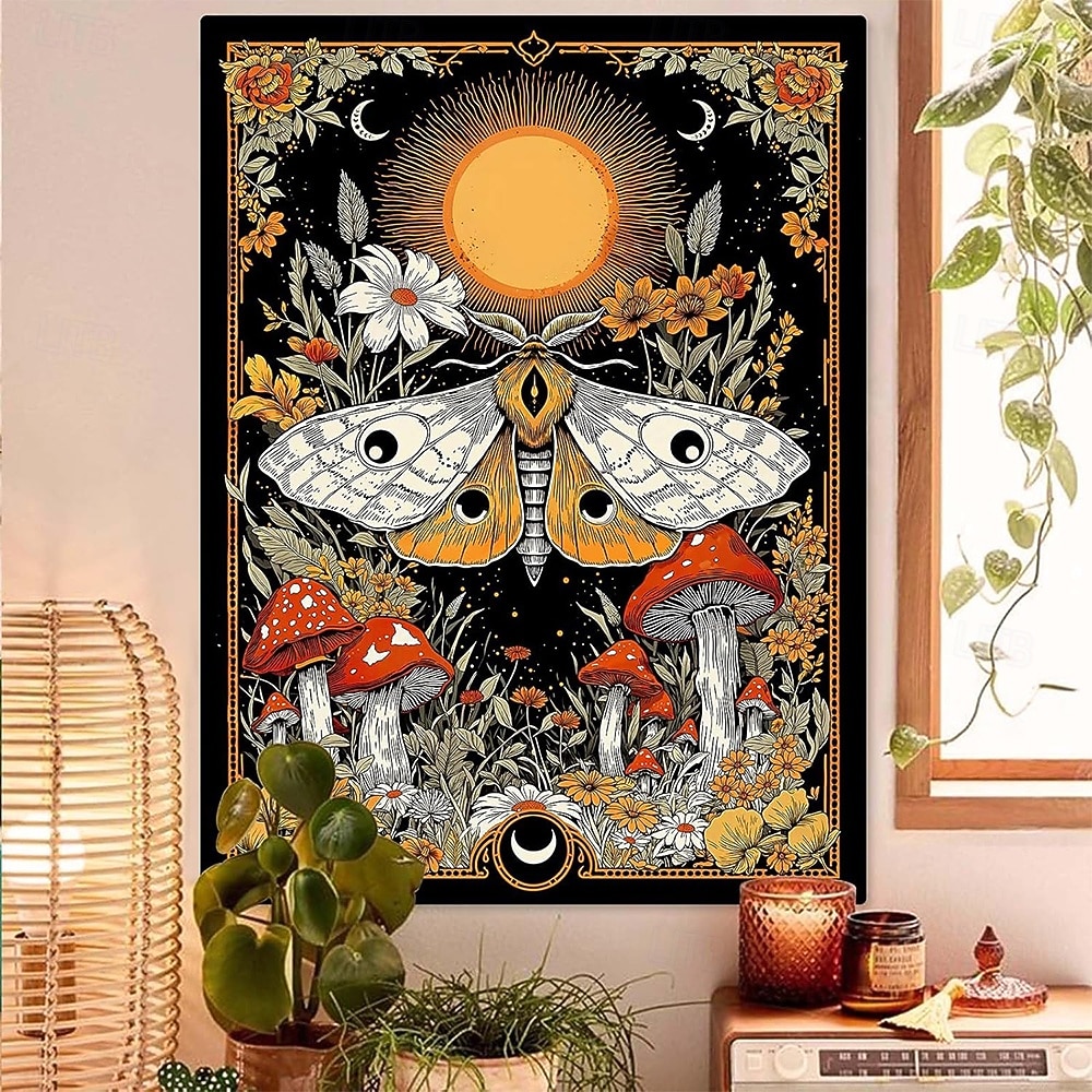 vintage luna moly fali kárpit misztikus természet életfa holdfázisokkal csillagok vadvirág gomba esztétikus dekoráció hálószobába, kollégiumi szobába 2026 - $19.99 –P4
