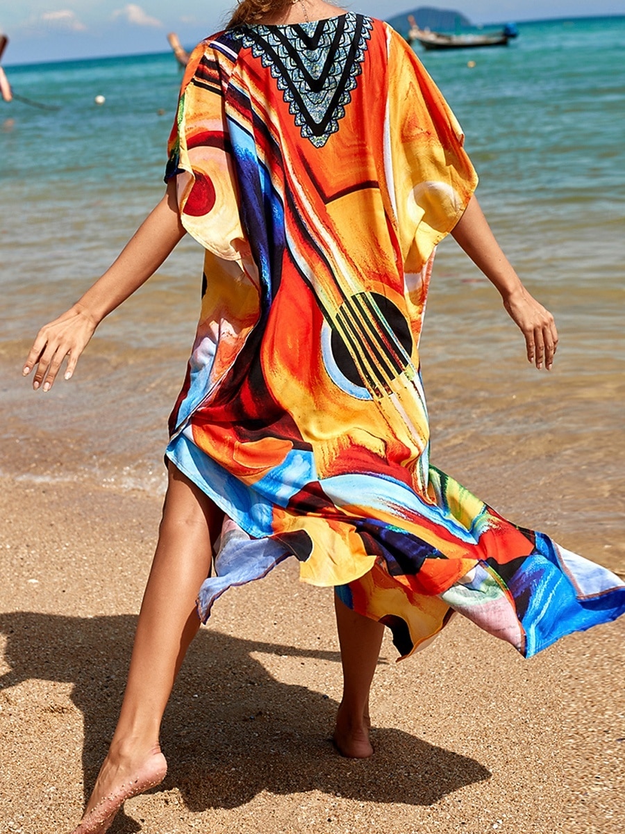 Women's Maxi Dress Beach Dress Casual Dress Boho Dress Cover Up Elegant Fashion Modern Outdoor Vacation Going out Loose Fit Abstract Half Sleeve V Neck Blue Pink Royal Blue Orange Summer Spring 2026 - $29.99 –P15