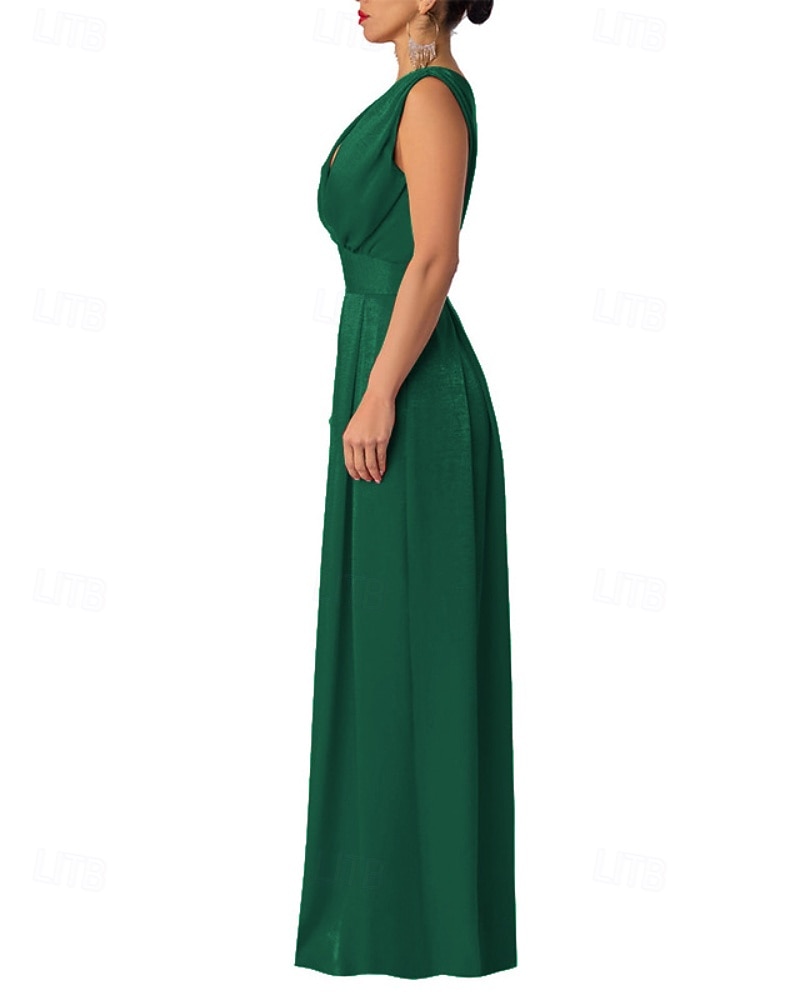 Per donna Normale Tuta Elegante Tinta unica Senza Maniche Gamba larga Scollo a V Pieghettato Vacanza Ferie Vestibilità regolare Nero Verde militare Rosso Estate del 2026 a $33.99 –P12