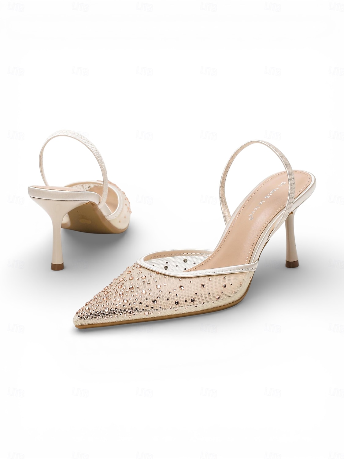 Damesko med svart krystallslingback og stiletthæler, elegante pensko med spiss tå for gjester i fasjonabelt bybryllup 2026 - $59.99 –P1