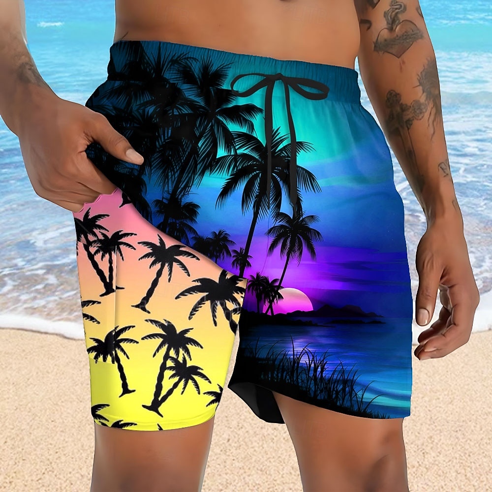 Pánské Plameňák Kokosový strom Tropické rostliny Podšívané šortky Plavecké šortky 2v1 Plavky pánské Středně vysoký pas Havajské Dovolená Boční kapsy S kompresní vložkou Elastická šňůrka v pase Návrhář 2026 - $22.99 –P4