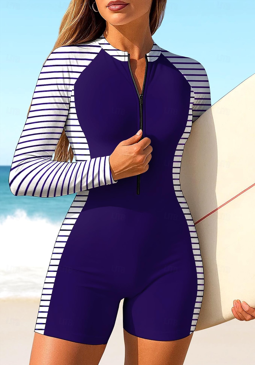 Mulheres Anti Atrito Maiô de surfe de uma peça Roupa de banho Geométrica Riscas Bloqueio de cores Zip Up Com sutiã embutido Bojo Removível Proteção Solar UV UPF50+ Ultra Leve (UL) Manga Longa Roupa de 2026 por $35.99 –P8