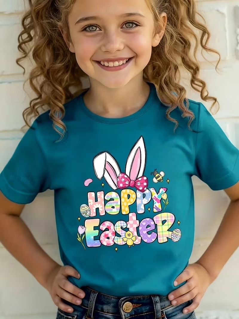 Pasqua Ragazze 3D Grafico Coniglio Maglietta Manica Corta Stampa 3D Estate Primavera Sport Moda Streetwear Bambini 4-12 Anni Girocollo Casuale Quotidiano All'aperto Vestibilità regolare del 2026 a $15.49 –P6