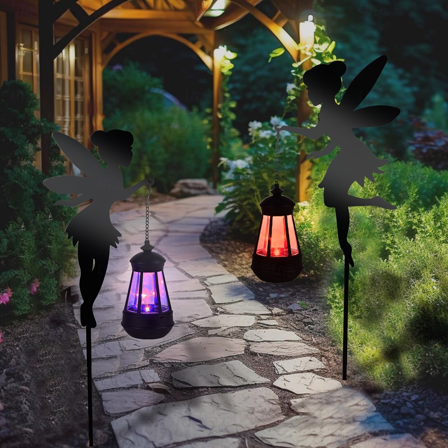 2026年 屋外用ソーラー防水鉄製妖精シルエットランタン2個、庭、庭、通路、芝生の装飾、パーティー、休日、風景照明、屋外用装飾アクセントランタン  コレクション – $43.99 –P3