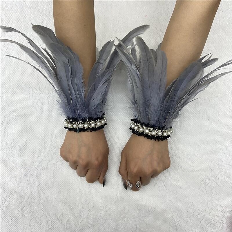 Καρναβάλι 2026 Ρίο Καρναβάλι Σαμπά Αξεσουάρ Γυναικείου Μαύρου Φτερού Περιβραχιόνια με Δαντέλα Μαργαριταριού 1 Ζευγάρι Φυσικά Φτερά Περιβραχιόνια Βραχιόλια Κοστούμι Επίδειξης Φεστιβάλ Βραζιλίας 2026 - $9.99 –P7