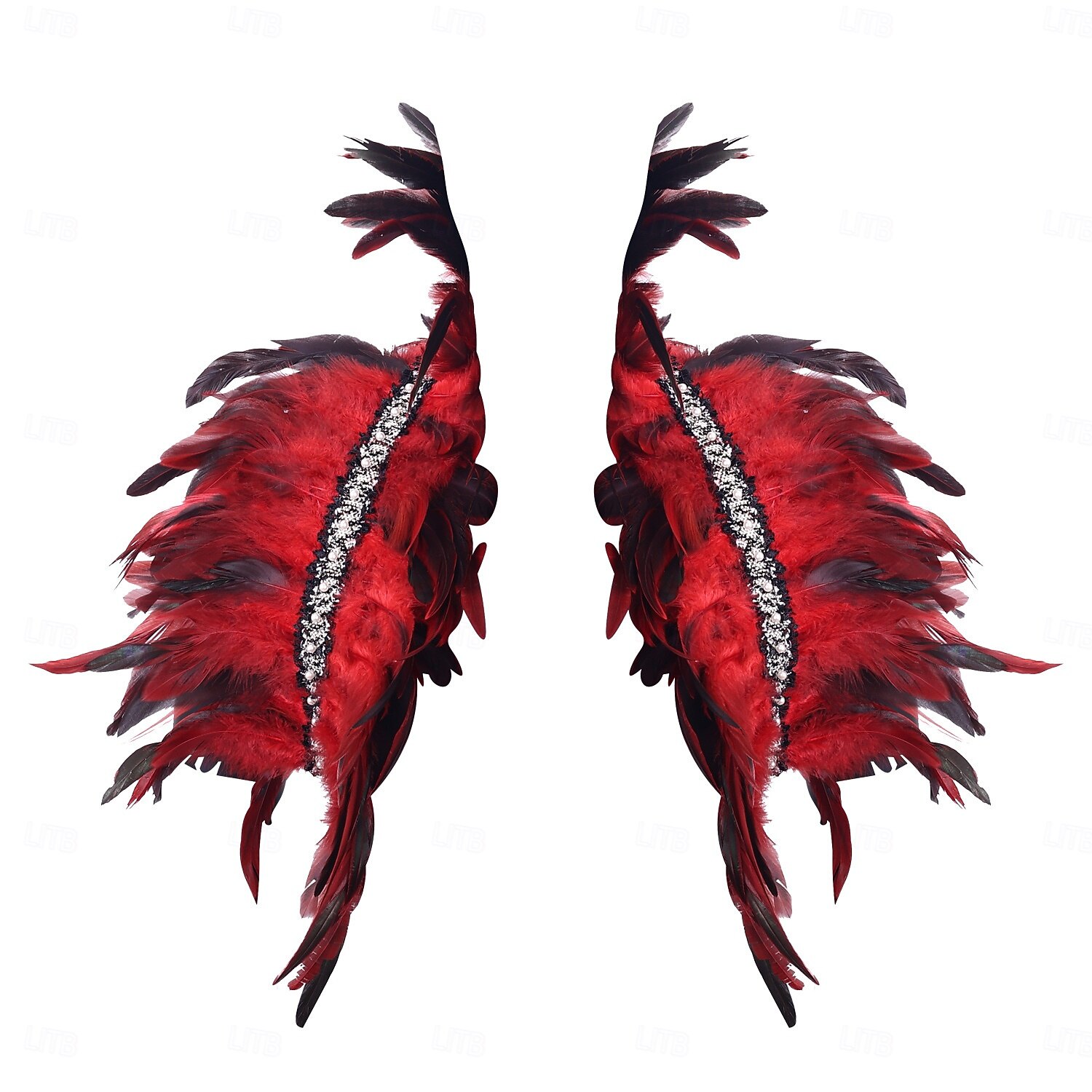 Carnaval 2026 Accessoires de Carnaval de Rio Samba Épaulières Femme Plumes Rouges avec Bord en Strass Costume de Performance Festival Brésilien de 2026 ? $17.99 –P1