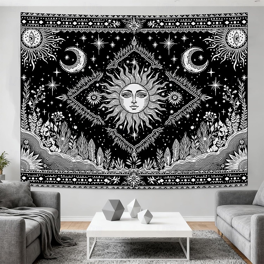 Tapiserie de perete cu soare, agățat, boho ceresc, fluture, stele, flori, cameră de yoga, decor de meditație, artă spirituală zen, poster din material textil pentru sufragerie 2026 - $20.99 –P15