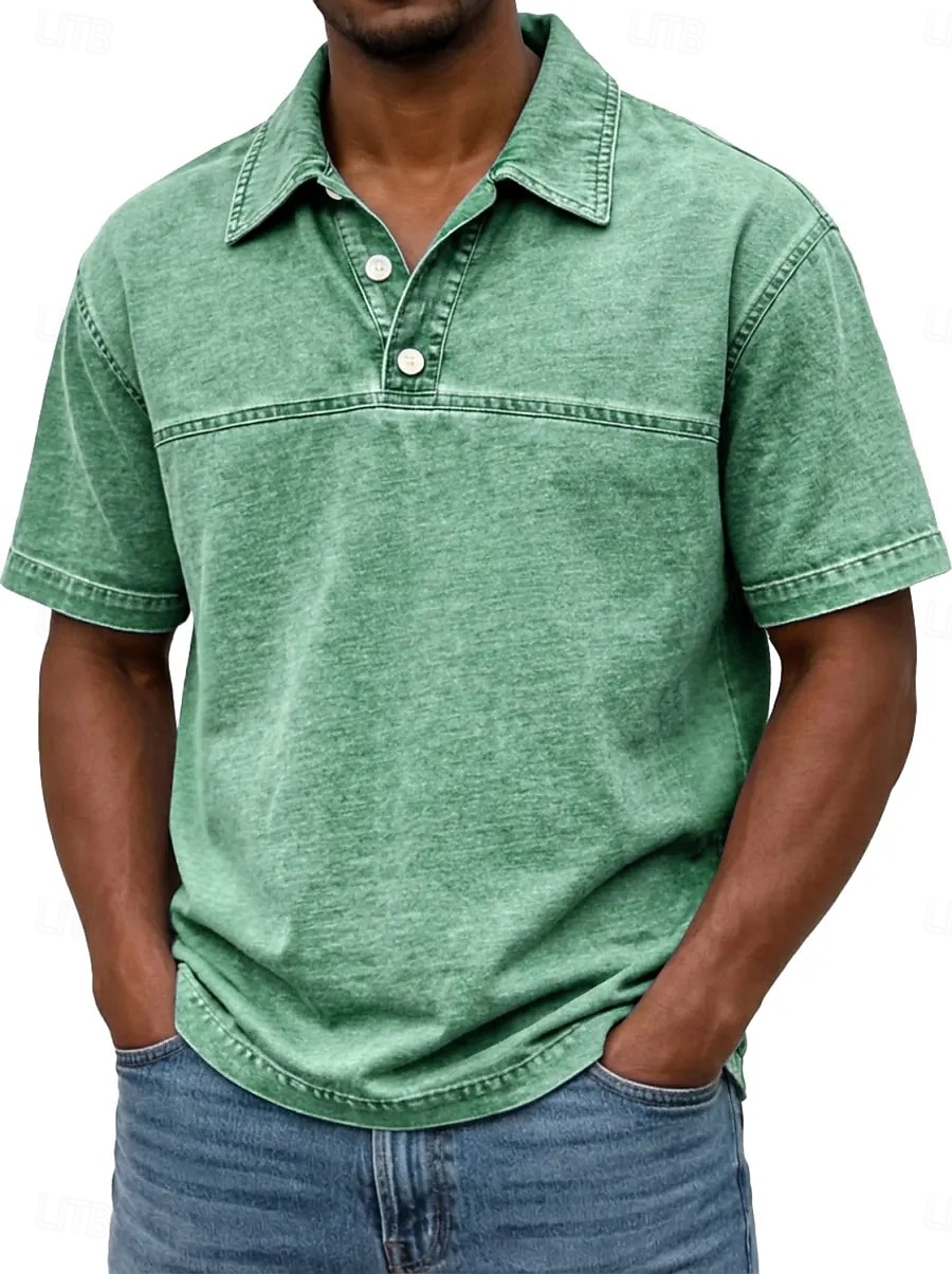 Koszulka SoftFade™ dla mężczyzn acid wash polo casual biznes kołnierz z prążkowanym wykończeniem krótki rękaw moda podstawowy gładki kolor color block guziki prane lato wiosna czarny jasny zielony 2026 - $31.99 –P10