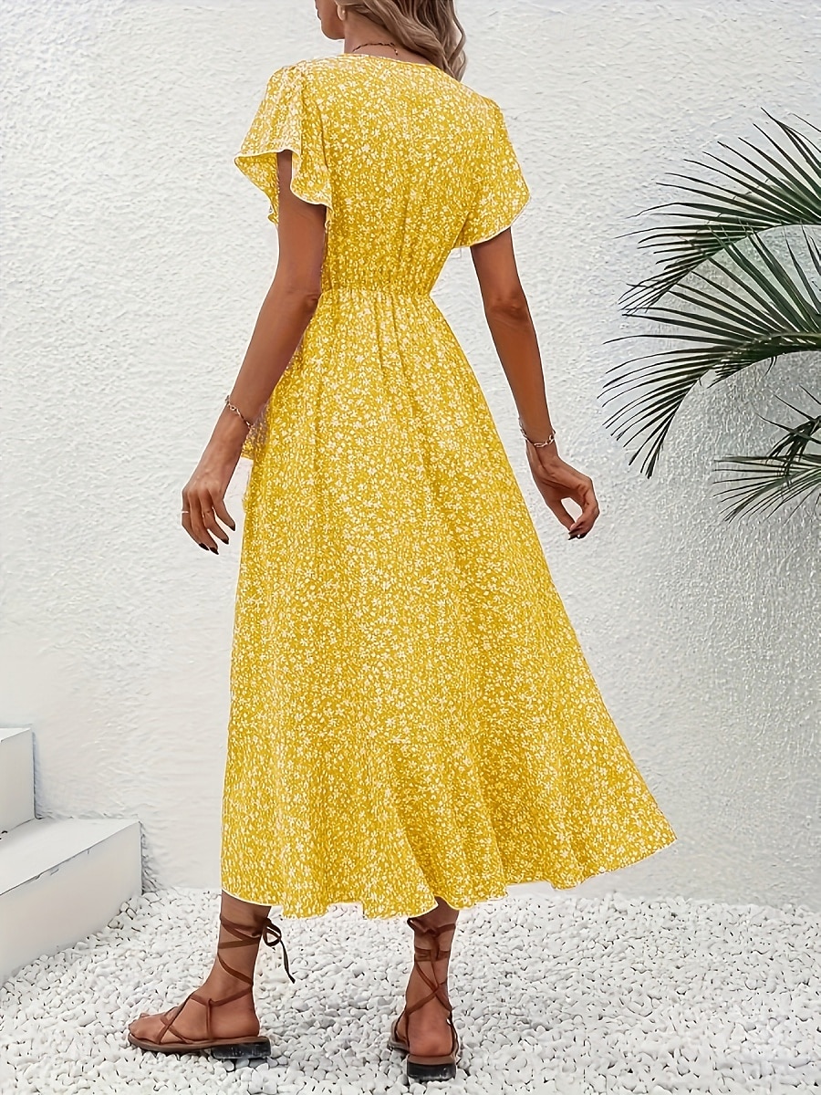 בגדי ריקוד נשים שמלת מידי שמלת קז'ואל שמלת מעטפת שמלה פרחונית אלגנטית אופנתי מודרני בָּחוּץ חופשה ליציאה רגיל פרחוני שרוולים קצרים צווארון V שחור צהוב ורוד מסמיק אודם קיץ אביב 2026 - $12.49 –P2