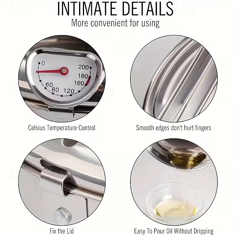 Friteuse van 304 roestvrij staal met temperatuurregeling, multifunctionele oliebesparende frituurpan met uitneembaar filtermandje, universele voet voor gasfornuis &inductiekookplaten, frituurpan van 2026 - $42.99 –P12