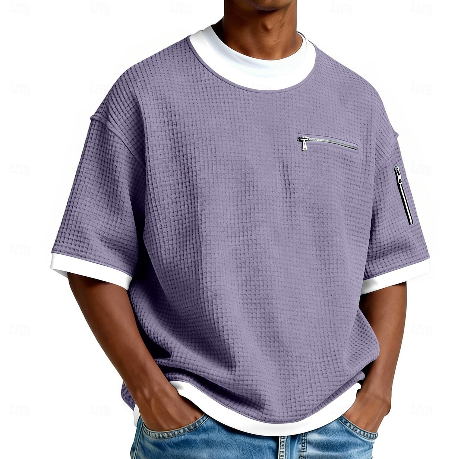 Per uomo Maglietta a Maglia Waffle Maglietta Manica Corta Girocollo Estate Primavera Tutte le stagioni Blocco di colori Testurizzato Moda Designer Casual Tasca con cerniera Casuale Quotidiano del 2026 a $22.99 –P2