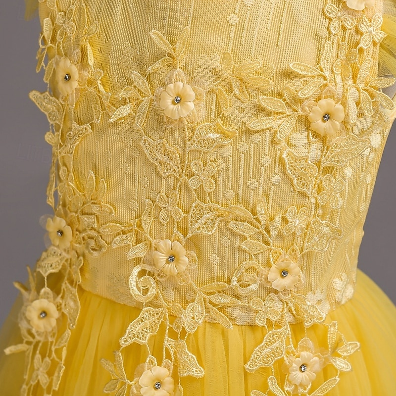 Robe de Demoiselle d'Honneur Fille Fille Robe de soirée Tenue de mariage Soirée Mariage Formel Mode Princesse Beau Maille Couleur Unie Sans manches Col Rond Bleu Jaune 4 ans et + de 2026 ? $47.99 –P20