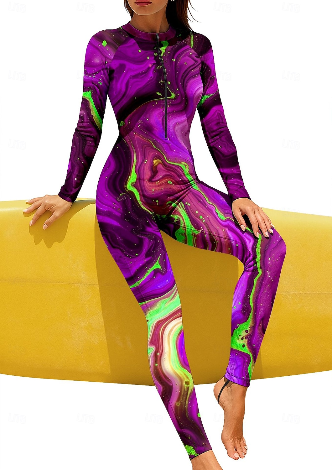 Mujer Regular Camiseta Protección Solar Surf Camiseta de protección solar de cuerpo completo Traje de baño Degradado Abstracto Mármol con sujetador incorporado Cremallera delantera Protección solar 2026 - $49.99 –P7