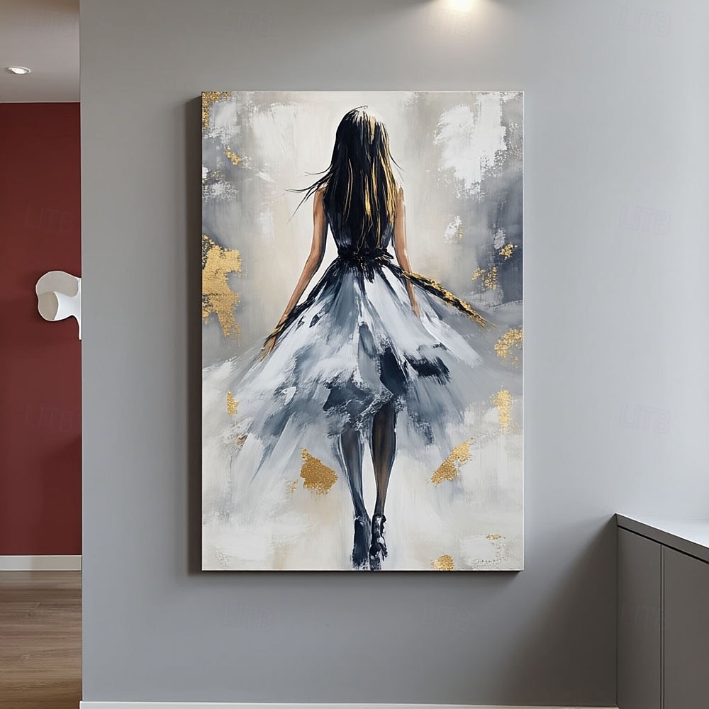 ציור שמן בעבודת יד מופשט עם טקסטורה של נערת בלרינה, נערת רוקדת פיגורטיבית, ציור שמן, אמנות קיר, ציור זהב אפור גדול במיוחד, אימפרסיוניזם, ציור שמן דקורטיבי 2026 - $107.99 –P4