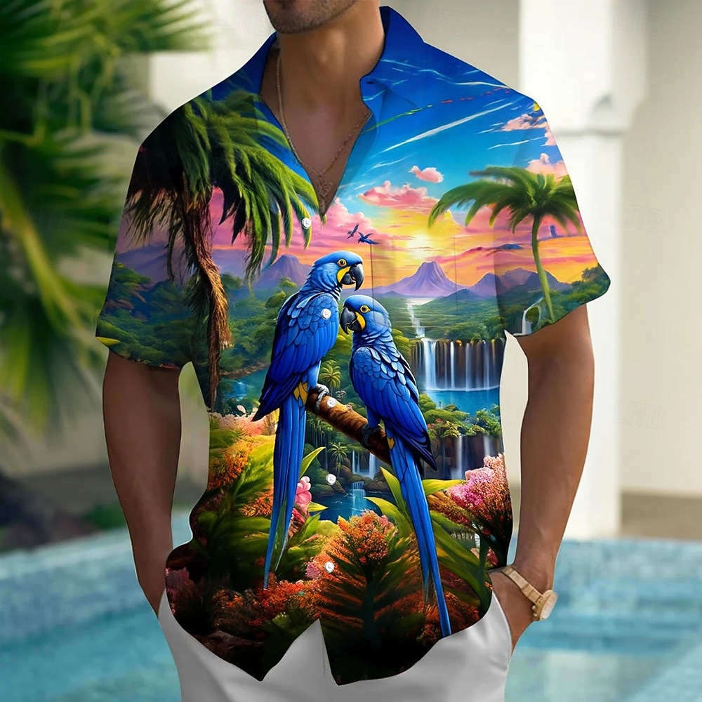 Homens Pássaro Papagaio Plantas Tropicais Camisa havaiana camisa de botão Camiseta Aloha Manga Curta Havaiana Casual Férias Verão Primavera Aberto para a Lateral Impressão 3D camisas de colarinho Um de 2026 por $25.99 –P2
