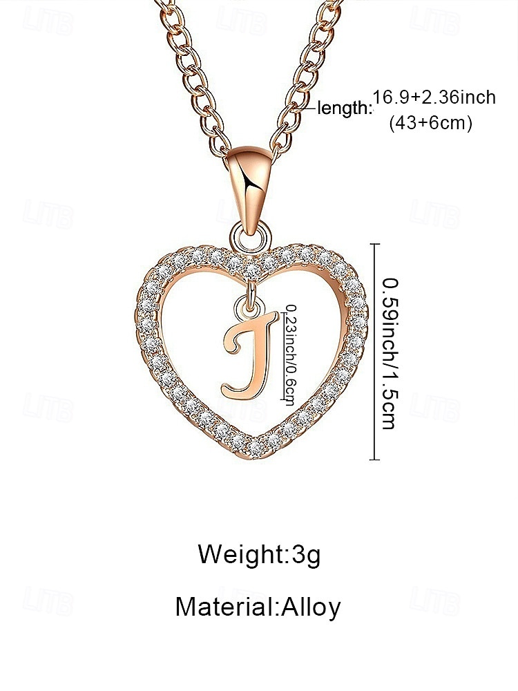 Damesketting met hartvormige hanger – gemaakt van legering, verkrijgbaar in 26 verschillende lettervormen en versierd met strass-steentjes – het perfecte Valentijnsdagcadeau. 2026 - $7.99 –P8