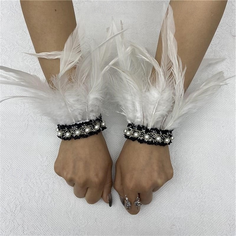 Καρναβάλι 2026 Ρίο Καρναβάλι Σαμπά Αξεσουάρ Γυναικείου Μαύρου Φτερού Περιβραχιόνια με Δαντέλα Μαργαριταριού 1 Ζευγάρι Φυσικά Φτερά Περιβραχιόνια Βραχιόλια Κοστούμι Επίδειξης Φεστιβάλ Βραζιλίας 2026 - $9.99 –P4