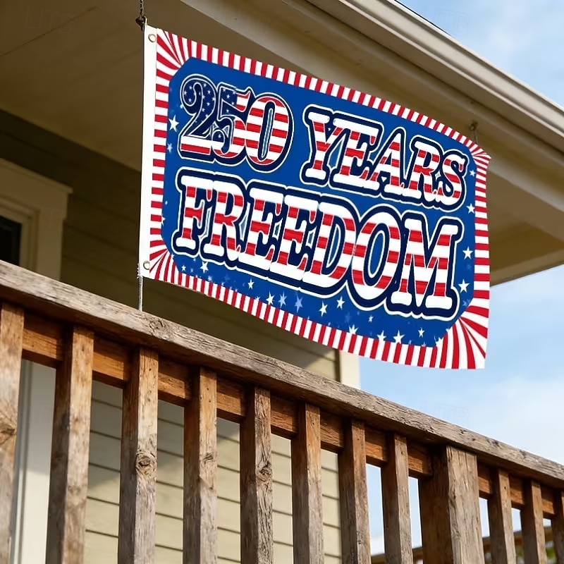 US 250th Anniversary Flag "250 Years of Freedom" Banner with Stars and Stripes Design Patriotic Commemorative Decor for Semiquincentennial Celebrations 4th of July Independence Day 2026 - $9.99 –P1
