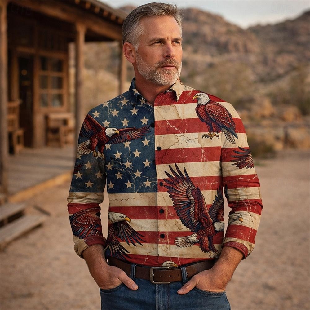 250° anniversario USA Retrò Vintage Anni '70 Camicia Camicia Aloha Lunghe Hippie Geometrico Etnico Costume Per uomo Mascherata 4 Luglio Casuale Feste Giorno dell'Indipendenza Adulti Camicia Primavera del 2026 a $26.99 –P1