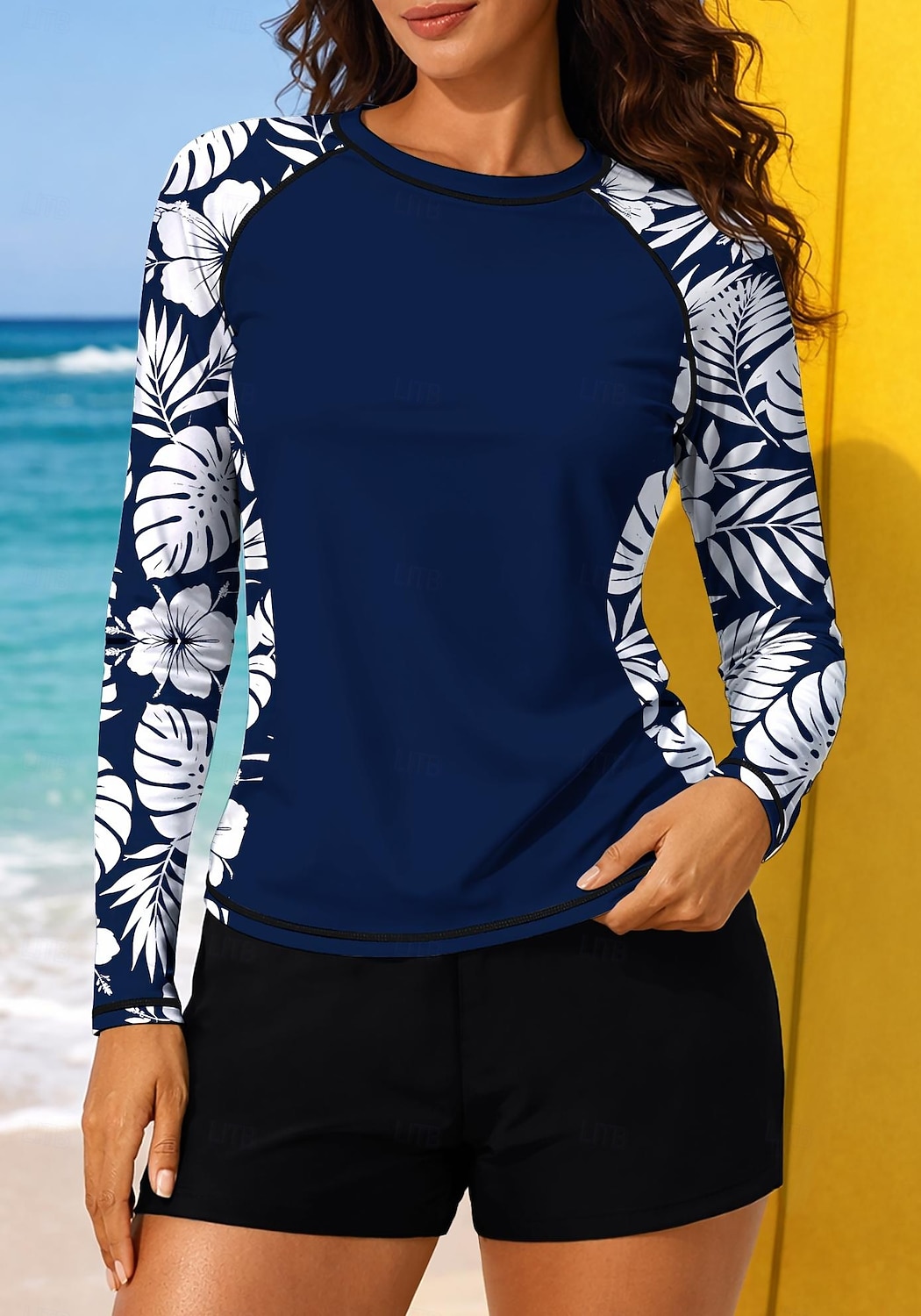 Dames Normaal Rashguard-badpak Uitslagbescherming Zwempak met bloemenprint Flora Tropisch Kleurblokkering 2-stuks Verwijderbare vulling boyleg UV-zonbescherming UPF50+ Elastisch Lange mouw 2026 - $31.99 –P3