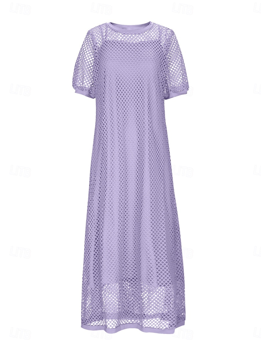 Mujer vestido largo vestido largo vestido recortado Vestido de verano Elegante Moda Moderno Exterior Vacaciones Noche Ajuste regular Plano Manga Corta Cuello Barco Negro Blanco Rosa Morado Verano 2026 - $41.99 –P4