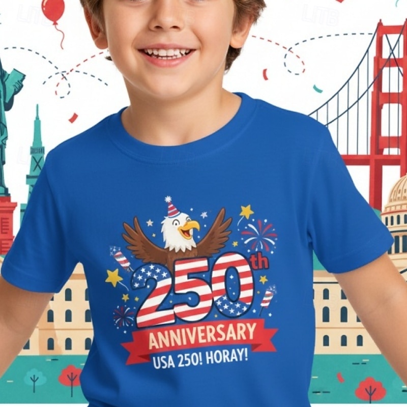 Jungen 3D Grafik 250-jähriges Jubiläum T-Shirt Kurzarm 3D-Druck Sommer Frühling Sport Mode Streetwear Kinder 4-12 Jahre Rundhalsausschnitt Lässig Täglich Outdoor Normale Passform 2026 - $15.99 –P3