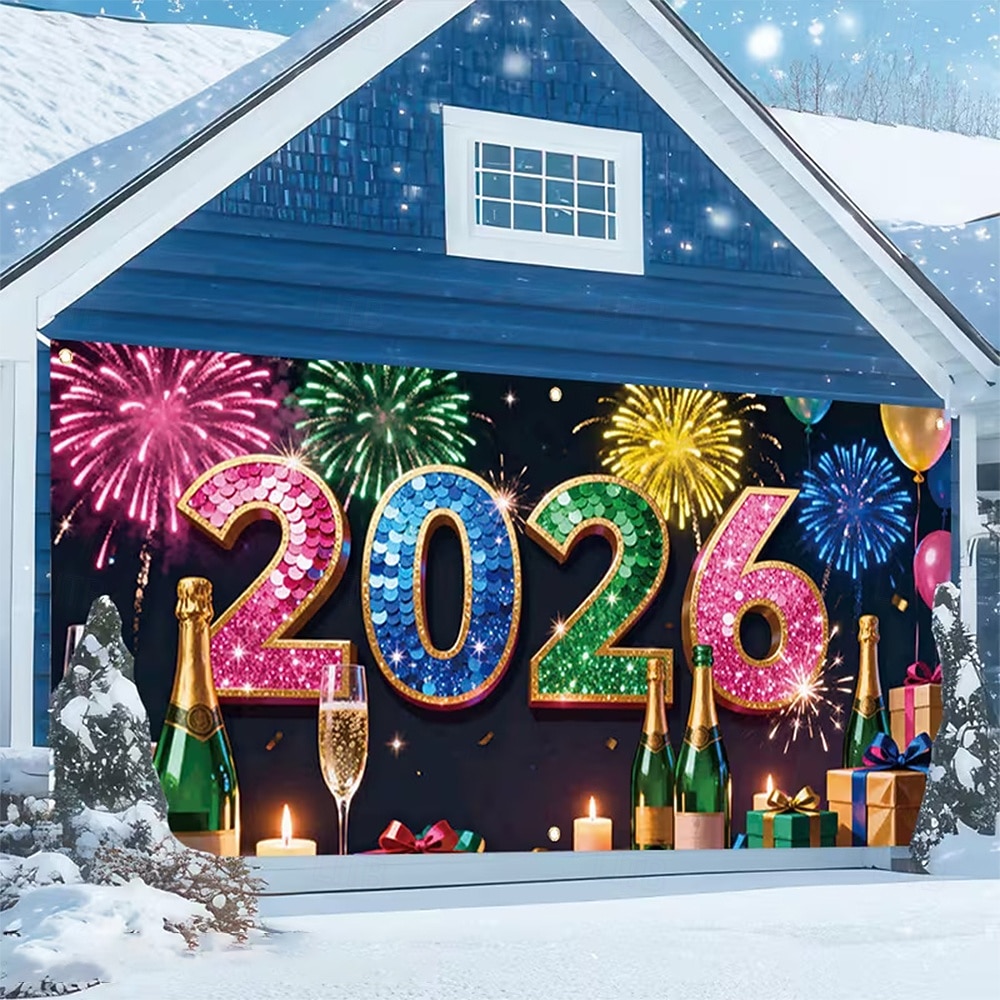New Year Tapestry Garage Door Cover Large Hanging Backdrop Landscape Rustic Cottagecore 3D Party Outdoor Shooting Backgrounds Front Door Home Decor 2026 - $29.99 –P6