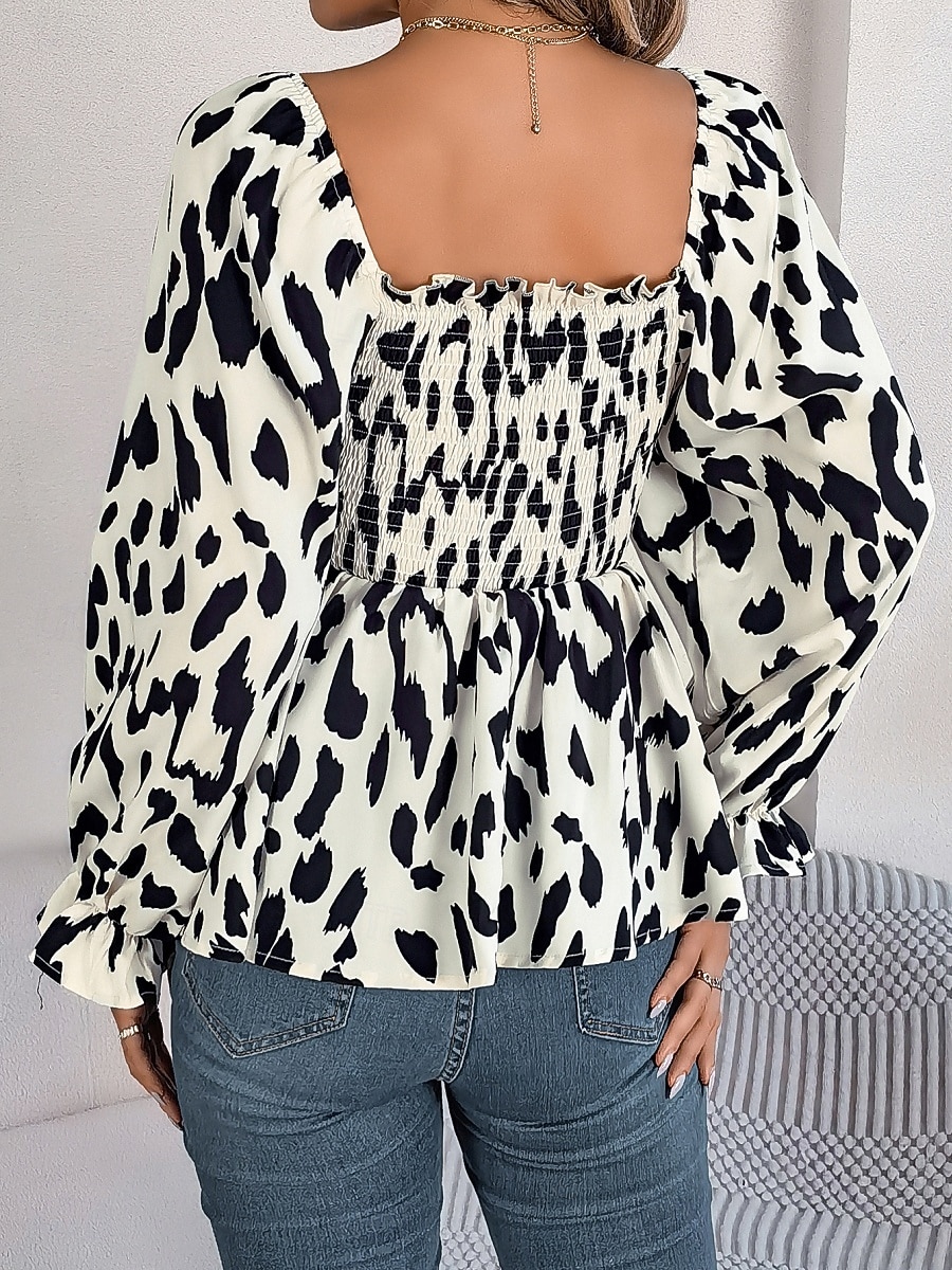 Per donna Camicia Blusa Top in chiffon Leopardo Elegante Classico Moderno Manica Lunga Collo quadrato Top Regolari Quotidiano Ferie Uscire Nero Bianco Verde Primavera Autunno del 2026 a $27.99 –P4