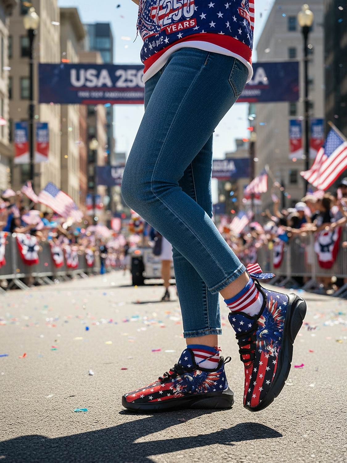 Statele Unite 250 de ani Aniversarea Pantofilor sport negri pentru femei cu imprimeu steagul SUA cu design cu vultur încălțăminte patriotică pentru Ziua Independenței parade festivaluri alergat și 2026 - $34.99 –P6