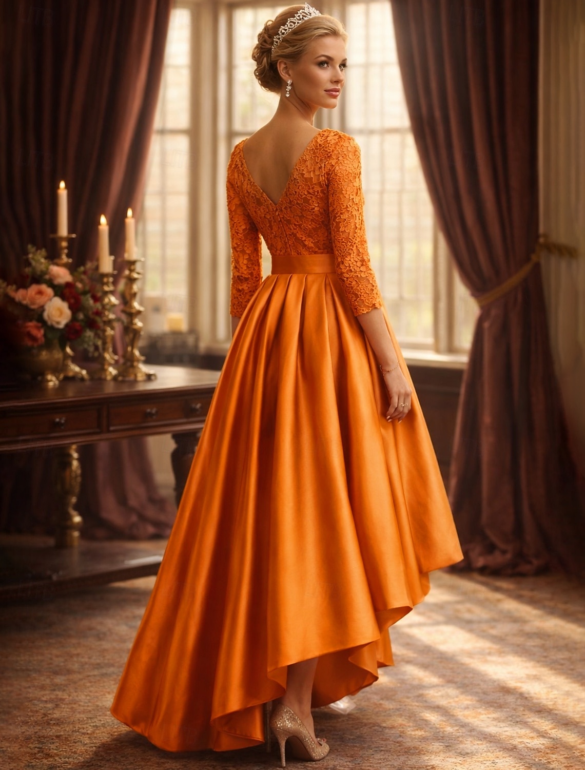 A-linje Asymmetrisk Festklänning Cocktail klänning Bröllopsgästklänning Klänning till brudens mor 3/4 ärm Prydd med juveler Elegant Plusstorlek Kort och lång Bröllopsgäst Satäng Spets med Bälte 2026 - $153.99 –P2