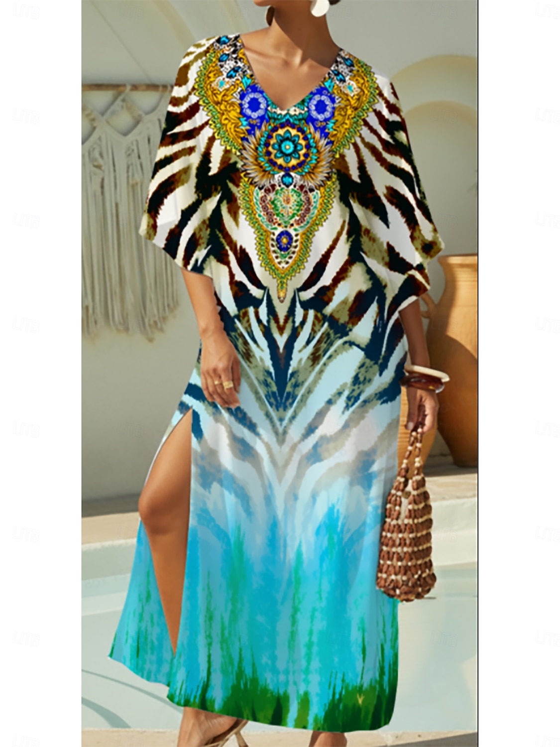 caftano in chiffon fluido tigrato sfumato del 2026 a $102.99 –P1
