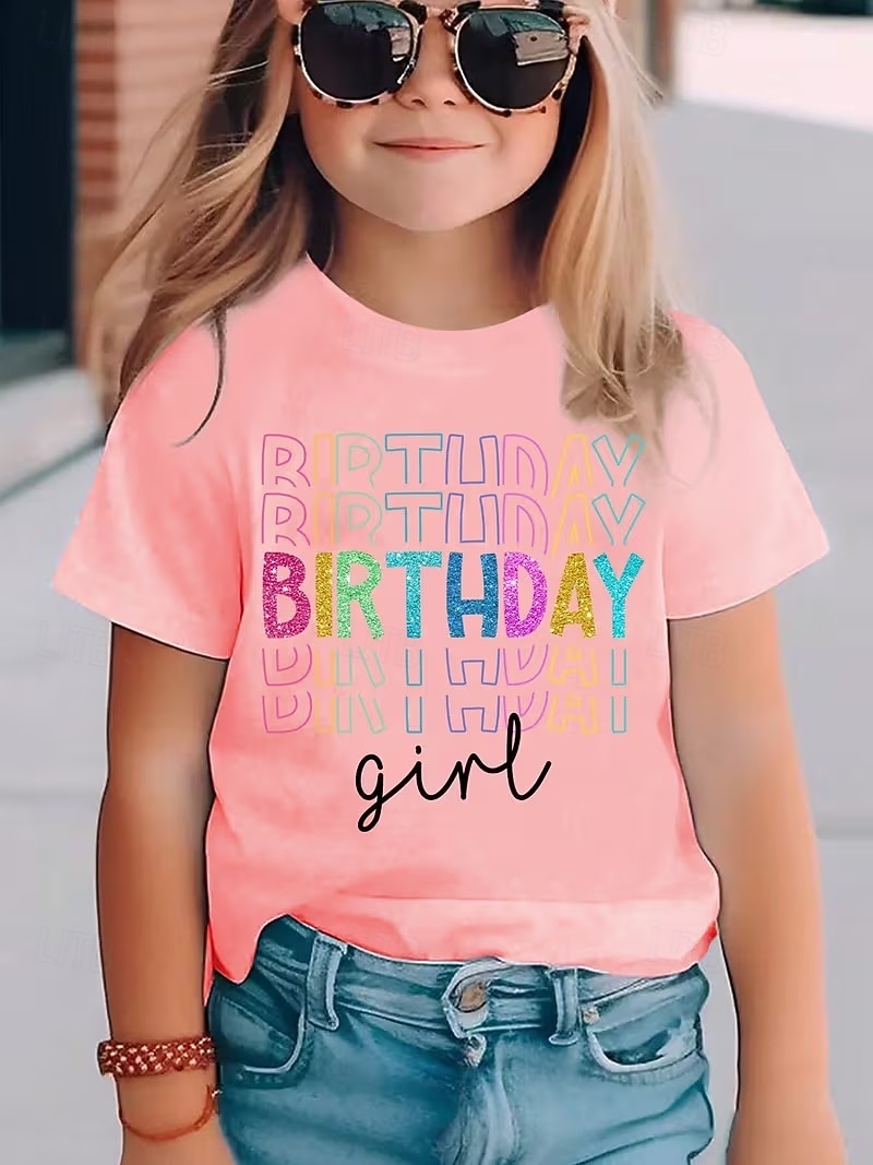 Mädchen 3D Grafik Buchstabe T-Shirt Kurzarm 3D-Druck Sommer Frühling Sport Mode Streetwear Kinder 4-12 Jahre Rundhalsausschnitt Lässig Täglich Outdoor Normale Passform 2026 - $14.49 –P4