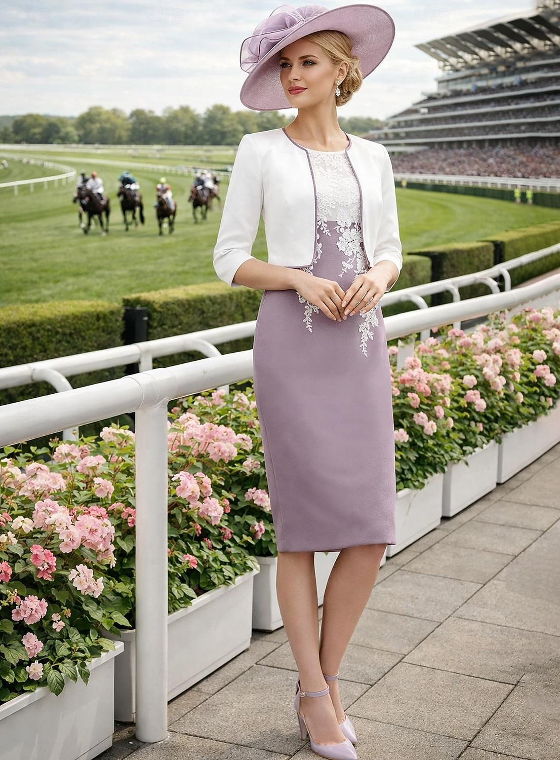 Deux Pièces Fourreau Colonne Ensembles de Robes Mi-long Robe d'invité de mariage Robe de Mère de Mariée  Manche 3/4 Bijoux Élégant robe demoiselle d honneur Église Chiffon Satin Dentelle Robes avec de 2026 ? $167.99 –P1