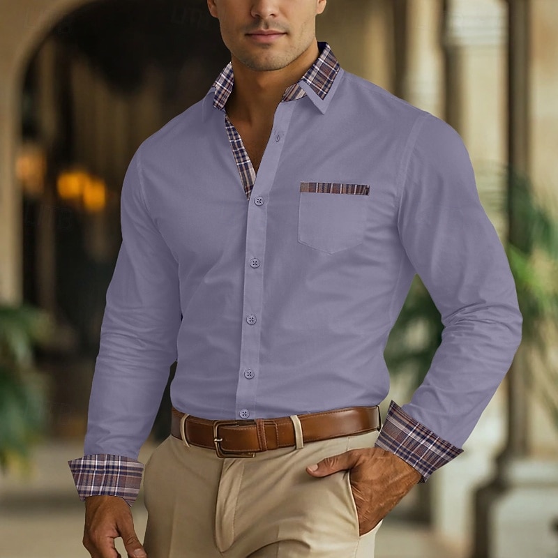 Men's Shirt Dress Shirt Non Iron Shirt Button Up Shirt Color Block Business Wedding Navy Blue Long Sleeve Turndown All Seasons Clothing Apparel Patchwork 2026 - $29.99 –P5