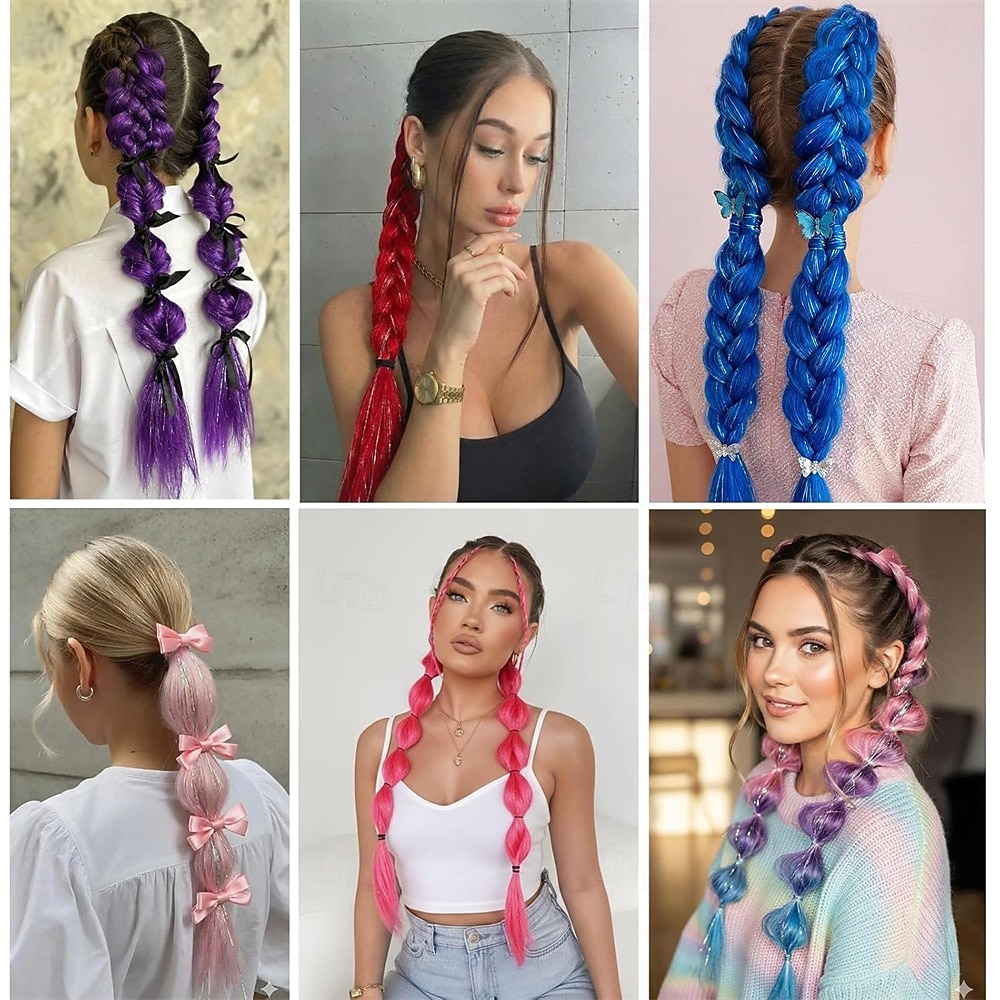 2 mechas de cabelo colorido, 66 cm (26 polegadas), para crianças e mulheres, aplique de rabo de cavalo liso e macio com elástico. de 2026 por $14.99 –P2