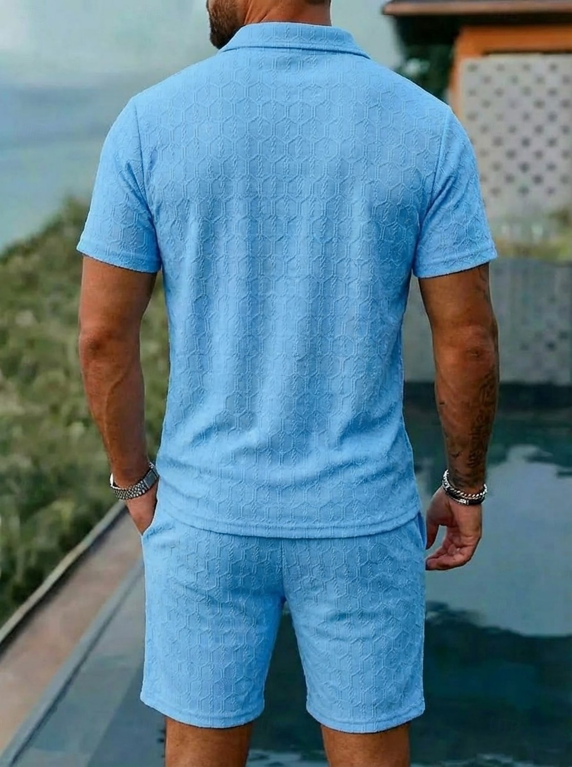 Homens Conjunto de shorts e camiseta Camisa de golfe Conjunto Polo Manga Curta Lapela Verão Tecido Moda Básico Moderno Jacquard 2 Peças Casual Diário Feriado Azul Preto Branco Top Tee para Homens de 2026 por $31.99 –P3