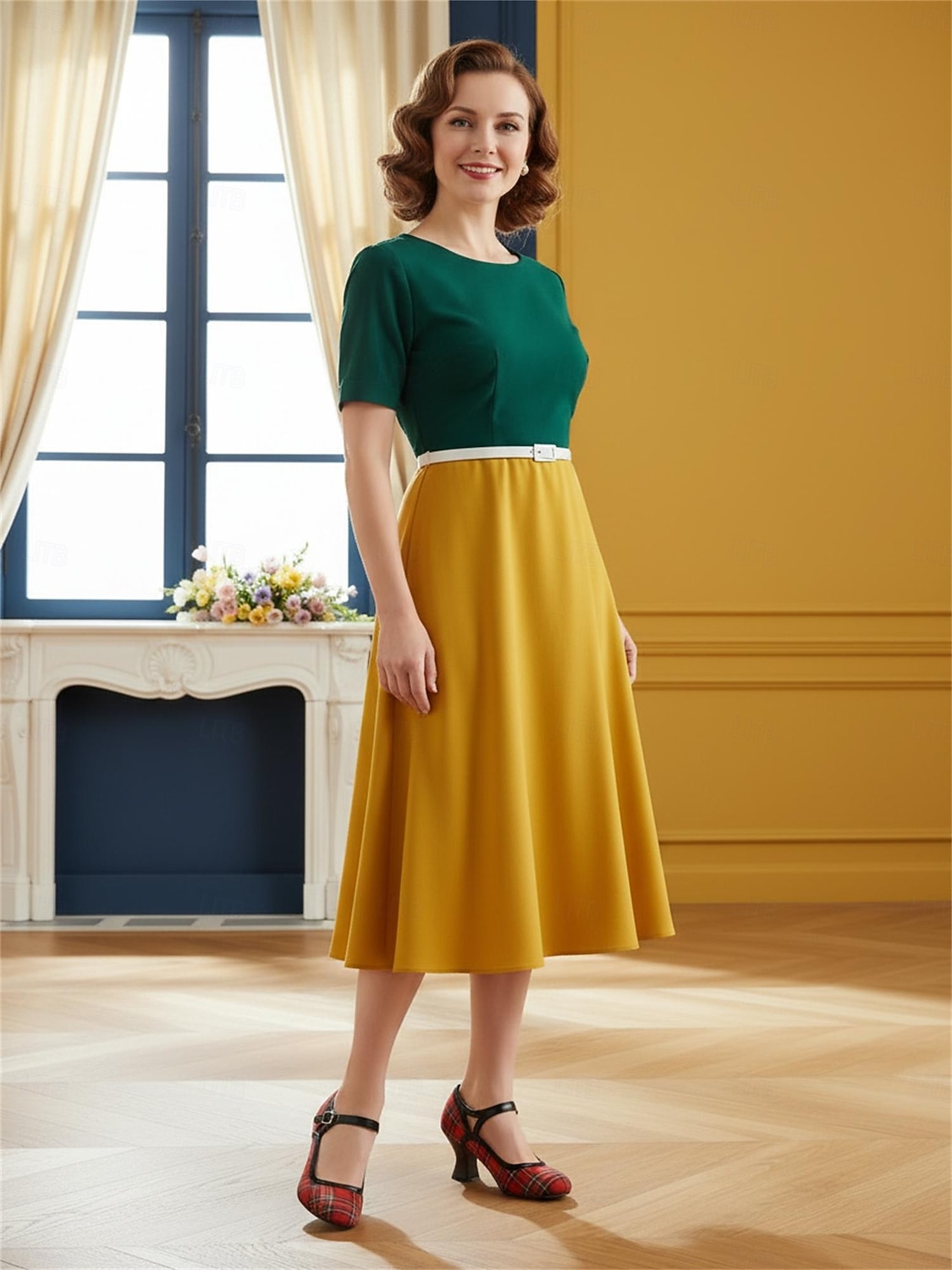 Rote Mary-Jane-Pumps mit Karomuster und schwarzem Besatz – Vintage-Schuhe im Stil der 1950er-Jahre mit runder Zehenpartie und Blockabsatz, perfekt für Retro-Partys und den Büroalltag. &stilvolle Damen 2026 - $25.49 –P3