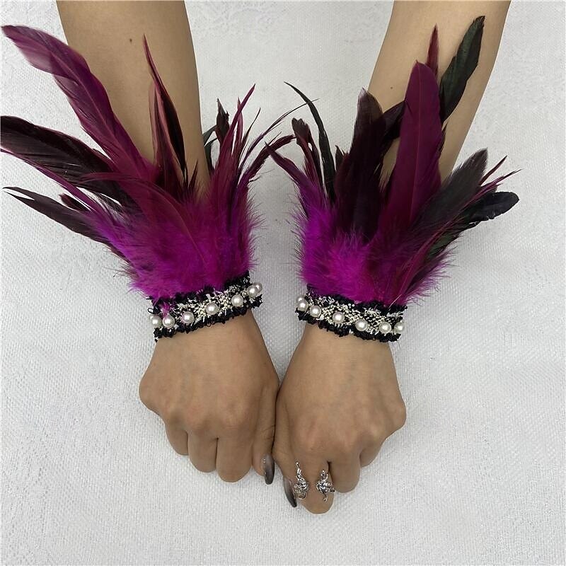 Καρναβάλι 2026 Ρίο Καρναβάλι Σαμπά Αξεσουάρ Γυναικείου Μαύρου Φτερού Περιβραχιόνια με Δαντέλα Μαργαριταριού 1 Ζευγάρι Φυσικά Φτερά Περιβραχιόνια Βραχιόλια Κοστούμι Επίδειξης Φεστιβάλ Βραζιλίας 2026 - $9.99 –P5