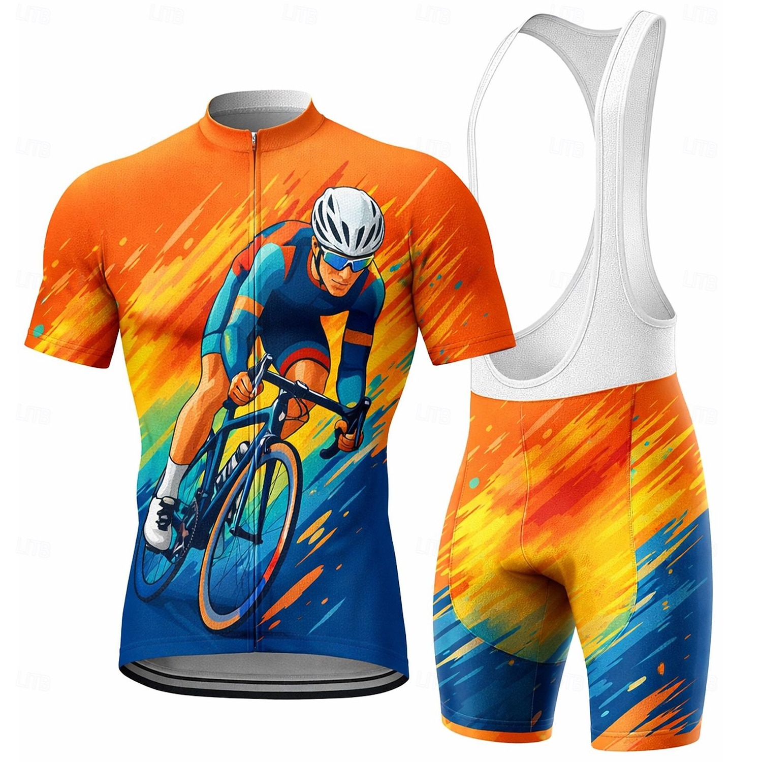 Hombre Maillot de ciclismo con culotte corto con tirantes Conjunto de camiseta de ciclismo Manga Corta MTB Bicicleta Montaña Ciclismo Carretera Verano Azul Marino Azul Naranja Geométrico Letra y 2026 - $49.99 –P4