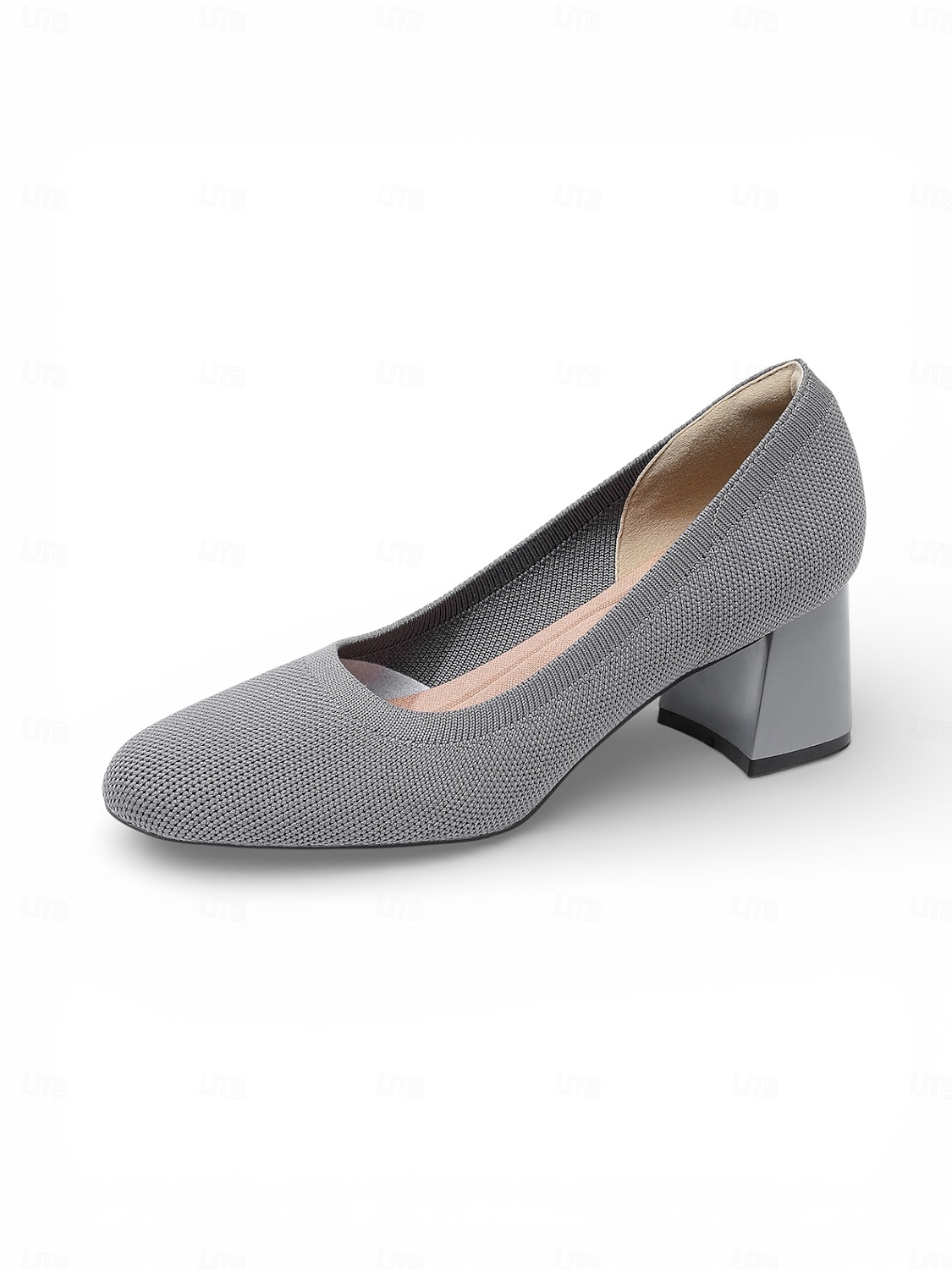Zapatos de tacón de bloque con puntera de punto en beige y negro para mujer: cómodos zapatos sin cordones transpirables para desplazamientos diarios de negocios y trabajo de oficina. &damas 2026 - $46.99 –P2