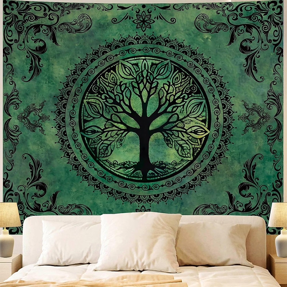 Wandteppich mit Lebensbaum-Motiv aus Buntglas im Mosaikstil, farbenfrohe und lebendige Kunst, Heimdekoration für Wohnzimmer und Schlafzimmer, großes Stoffposter 2026 - $20.99 –P13