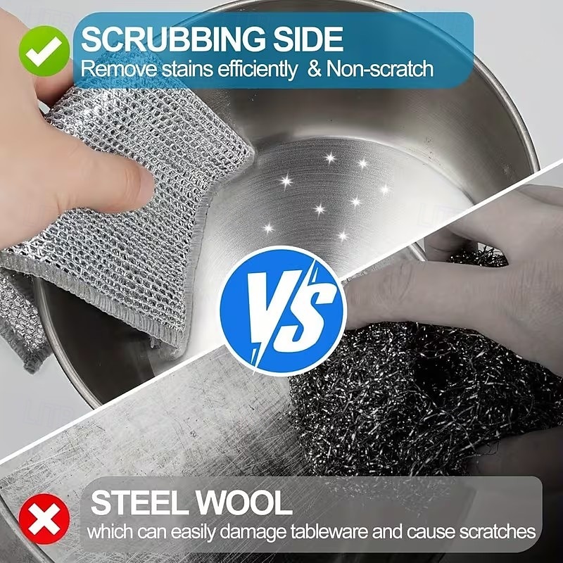 Lot de 24 torchons en fil d'acier multi-usages anti-rayures - chiffons à récurer réutilisables, à séchage rapide et sans odeur pour la vaisselle, le nettoyage des ustensiles de cuisine, des éviers et de 2026 ? $16.99 –P5