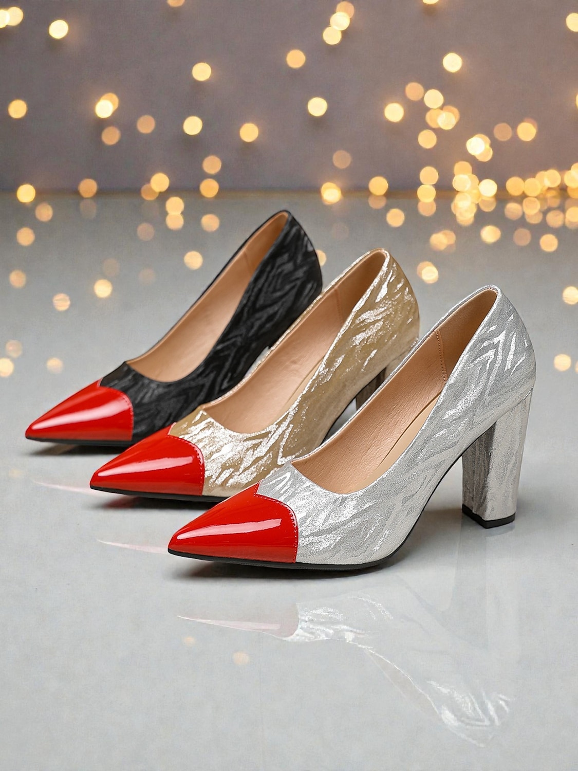 or féminin &Escarpins rouges à talons carrés, escarpins à bout pointu texturés métallisés pour les soirées romantiques de la Saint-Valentin. de 2026 ? $34.99 –P1