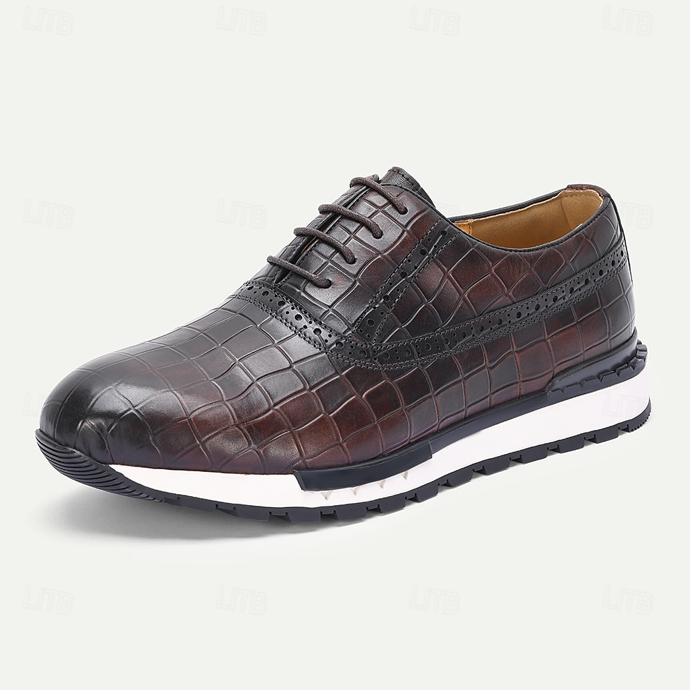 Zapatos elegantes de piel auténtica con estampado de cocodrilo para hombre: diseño moderno, duraderos y cómodos, perfectos para bodas y eventos formales. 2026 - $84.99 –P2