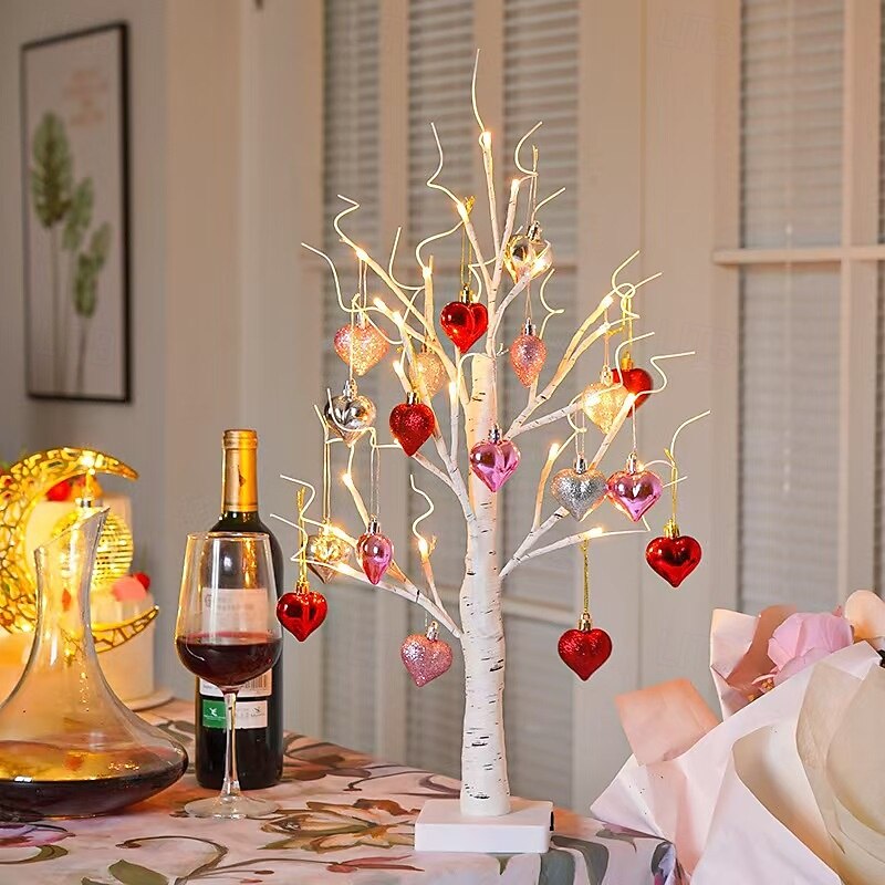 Valentine's Day Decor Lighted Birch Tree with Heart Ornaments, Romantic Heart-Shaped Birch Tree Lamp, Tabletop Artificial Trees Lights for Indoor Decor, Cozy LED Mood Lighting for Home Decor 2026 - $28.99 –P1